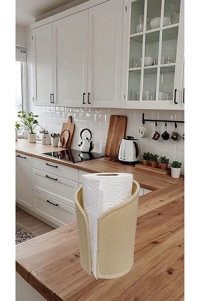 decory Daphne Wooden Textured Paper Towel Holder Roll Towel Holder Napkin Holder Table Top Towel Paper Holder (Bioplastic)