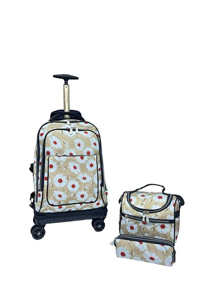 ZippyPack Kids Rolling School Backpack Set, 3-Piece with Lunch Bag and Pencil Case, Spinner Wheels.