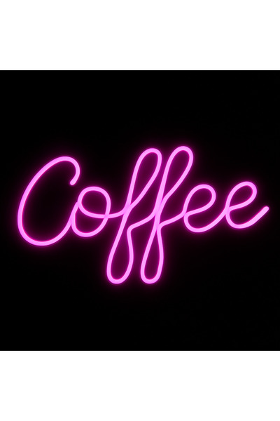 Neon Coffee Yazılı LED Duvar Lambası – Büyük Boy (40x23 cm), pembe renk-3d baskı