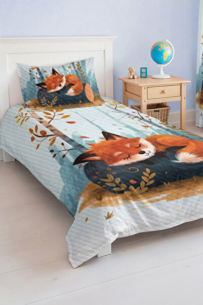 Realhomes مجموعة غطاء سرير بيكيه لغرفة الأطفال والمراهقين بنمط ثعلب وقت النوم