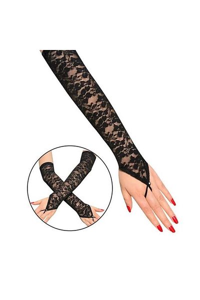PRATİKOBA Elegant Evening Elegant Lace Gloves with Finger Strap 40 cm