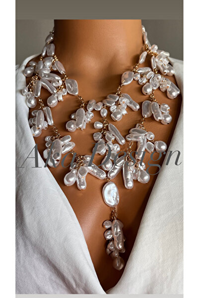 AKA DESIGN Brand Model Salkim Pearl Double Necklace