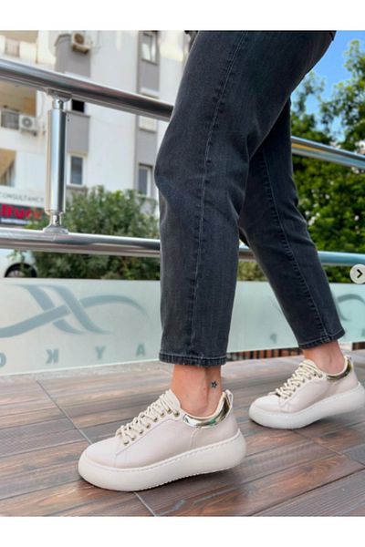 YASEMİN Pantofi de damă Nut Gold Detaliat Pantofi sport casual și talpă ortopedică