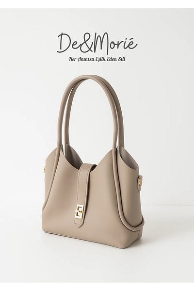De&Morié Dm2581 Beige Faux Leather Women's Shoulder Bag + Inner Makeup Bag