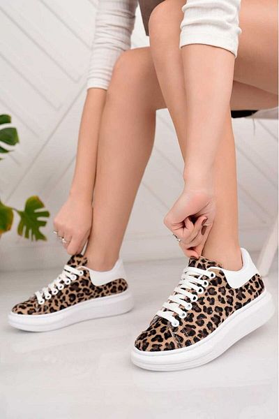 YASEMİN Pantofi de damă cu model leopard Pantofi sport casual și talpă ortopedică