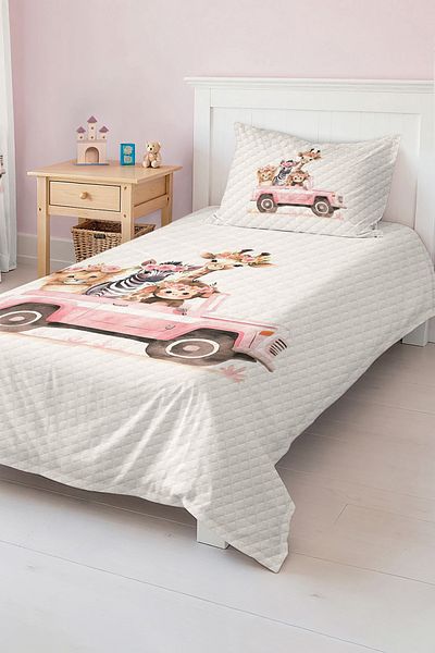 Realhomes Floral Animals Car Patterned Children's and Teenager's Room Pique Set Bedspread