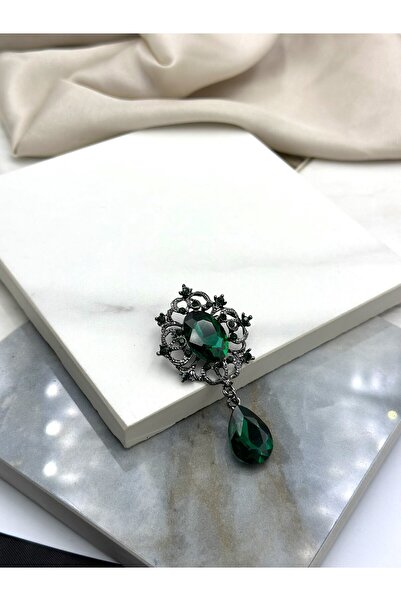 Genel Markalar Zümrüt Yeşili Taşlı Vintage Tasarım Broş Yaka İğnesi