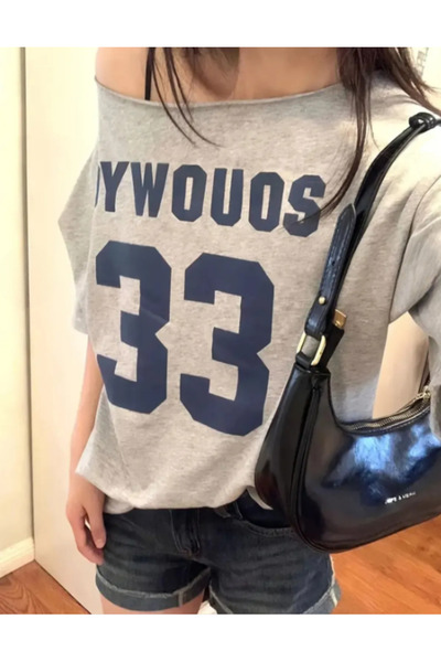 AEMİ Γυναικείο μπλουζάκι με λαιμόκοψη Oywouos με στάμπα Oversize 100% βαμβάκι