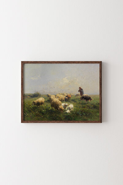 epiqart Koyun Otlama - Ahşap Desenli Çerçeve