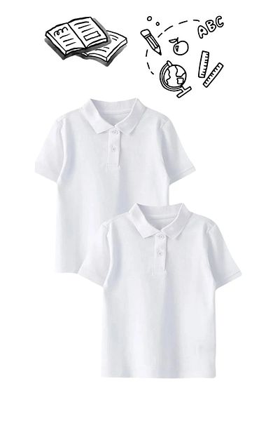 Bilge Trend 2 Pcs School Tshirt , White Short Sleeve Polo Neck Girls Boys Unisex School T-Shirt
