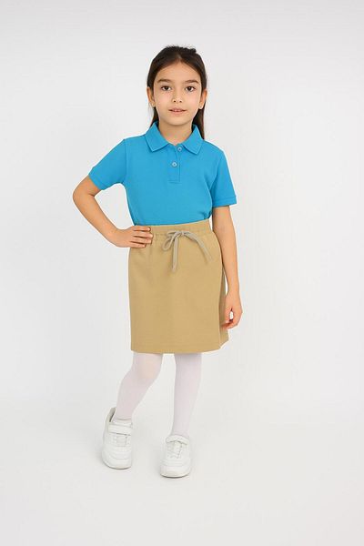 BAGİSTA BUTİK Beige Shorts Skirt Turquoise Short Sleeve Polo Neck