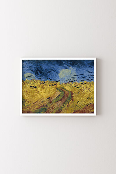 epiqart Wheat Field and Crows - White Frame