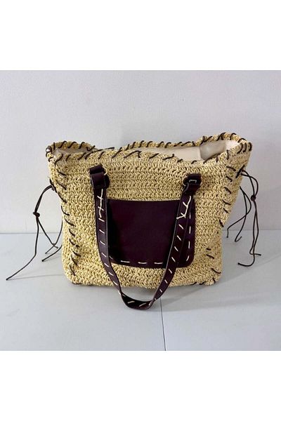 FashionForYou NOVVA beach bag, with pockets and long handles, Cream