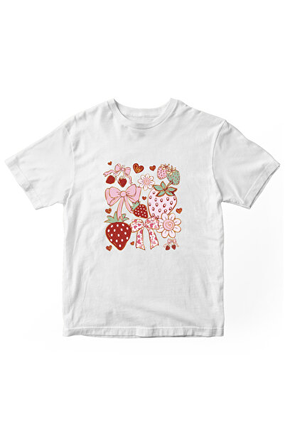 designedfy Tricou de damă cu imprimeu cu panglică de căpșuni alb