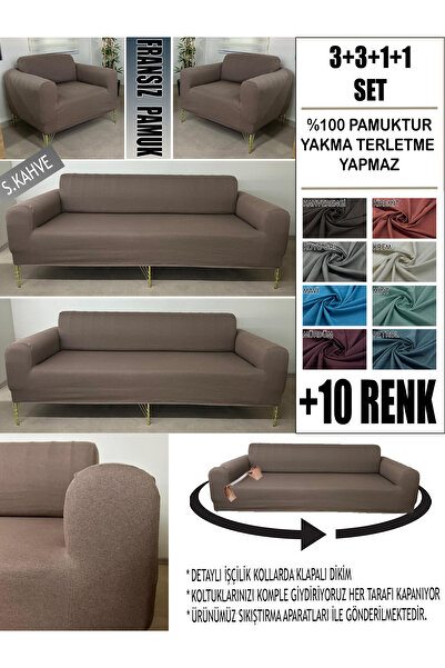 Home %100 PAMUK FRANSIZ KUMAŞ 3+3+1+1 KOMPLE GİYDİRME KANEPE&ÇEKYAT, BOHEM, P...