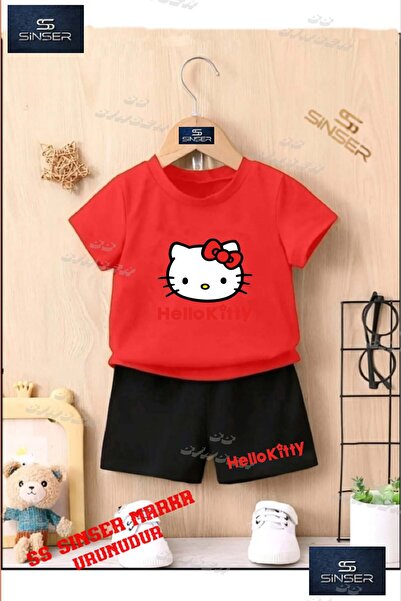 SS SİNSER Children's Unisex “Hello Kitty Red Written“ Custom Printed Crew Nec...
