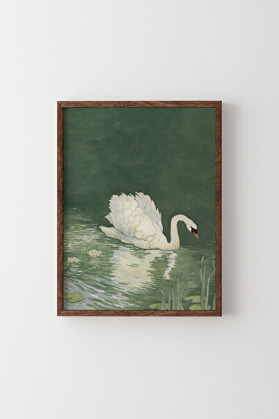 epiqart Kuğu - Ahşap Desenli Çerçeve