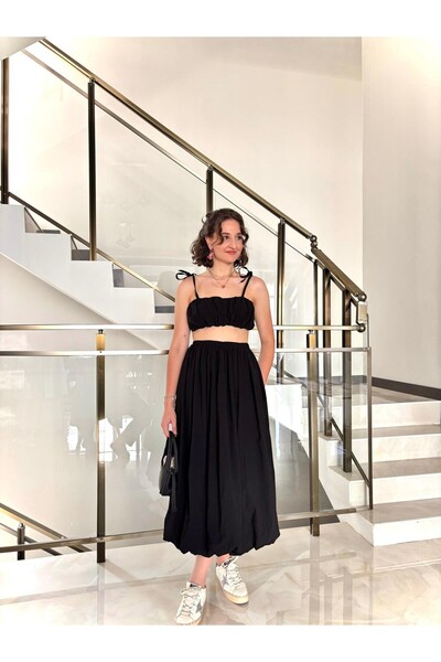 Sude Kızanlıklı Balloon Crop and Skirt Set