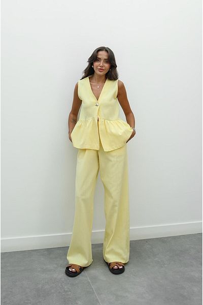 Havoş Yellow Single Button Front Vest and Trousers Set