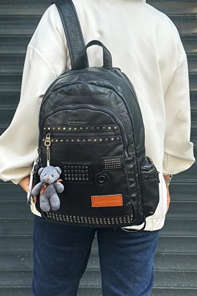 Just Polo Women's Black Imported Washed Leather School & Backpack Shopper 2310000Mh