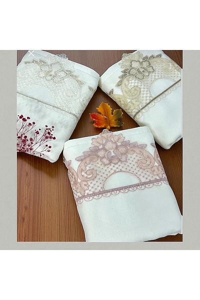Dantelux 3 Pieces Velvet French Guipure Towel Dowry Towel