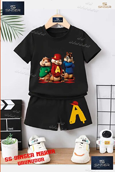 SS SİNSER Çocuk UNISEX“ALVIN 3LU SINCAP AYAKTA Özel Baskılı Bisiklet Yaka Tiş...