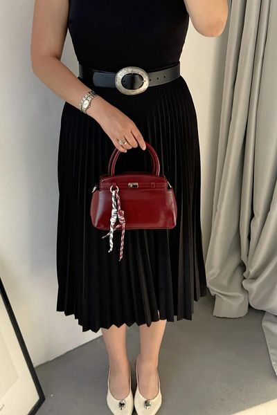 LEONAS Women's Hand and Shoulder Bag Simon Burgundy with Accessories and Belt Detail