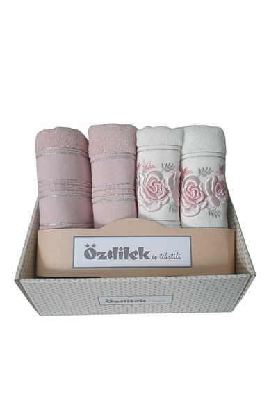 Özdilek Shine Towel 4-Piece - Boxed - Cream Pink