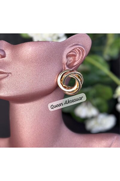 QUEEN AKSESUAR Zara model Lüks tasarım Çelik Kararmaz Altın gold burgu halkalı Küpe