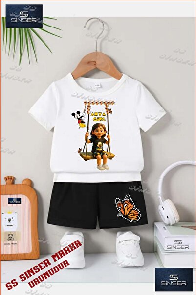 SS SİNSER Kids Unisex “Arya Cute Girl on a Swing“ Custom Printed Crew Neck T-...