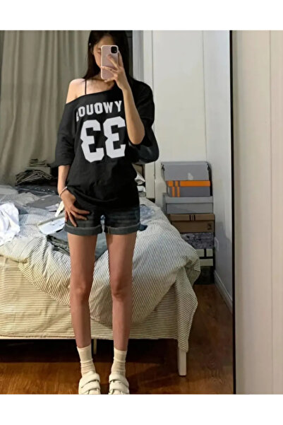 AEMİ Γυναικείο μπλουζάκι με λαιμόκοψη Oywouos με στάμπα Oversize 100% βαμβάκι