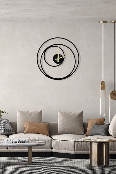 Grandmix Decorative Silent Black Metal Wall Clock 45X45 cm