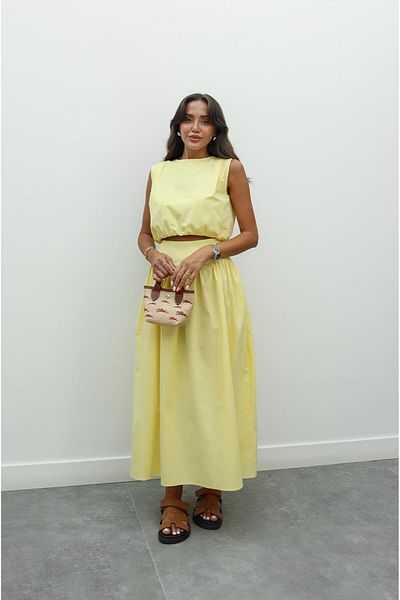 Havoş Yellow Six Elastic Crop Skirt Set