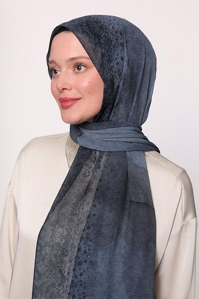 LuvenSara Silk Chiffon Shawl Dark Blue