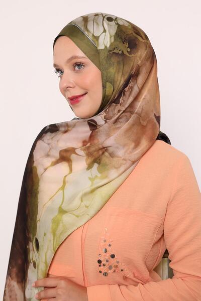 LuvenSara Hint İpeği Şal | Zeytin Yeşili