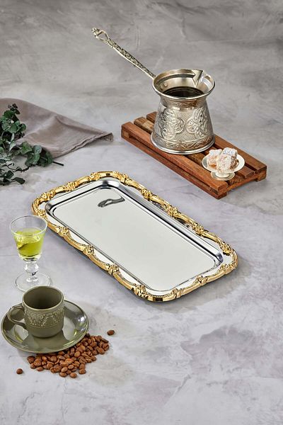 Turkco Baton Series Metal Presentation Promise Engagement Tray, Silver Tray Gold Accessory