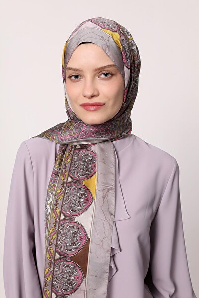 LuvenSara Indian Silk Shawl D.3 - Gray/Yellow