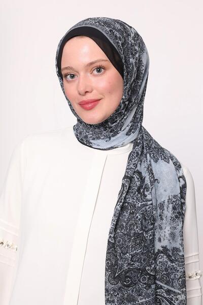 LuvenSara Silk Chiffon Shawl Black Gray