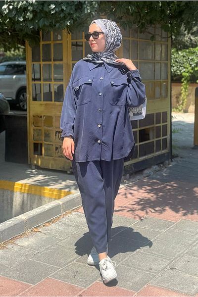 Moda Rosa 25Y7536 - Dark Blue - Conical Pants with Pockets Suit