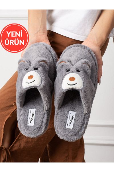 STOCON Papuci de casă unisex de iarnă brodați cu figurine Tedy Nu face sunet Talpă anti-alunecare