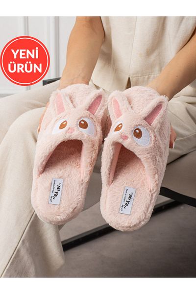 STOCON Papuci de casă unisex de iarnă brodați cu figură de iepure drăguț, fără sunet, talpă anti-alunecare STC1122