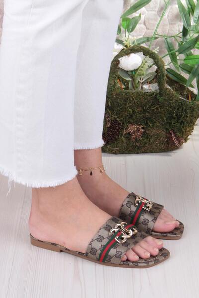 fort 3573 Buckle Detailed Holiday Slippers Casual Slippers Women's Slippers