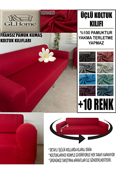 Home %100 PAMUK FRANSIZ KUMAŞ 3 LÜ KOMPLE GİYDİRME KANEPE & ÇEKYAT, BOHEM, PORTO, vb. MODEL KOLTUK KILIFI