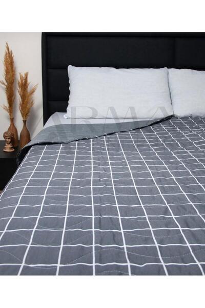 Arma Concept Double Square Pattern Multi-Purpose Bedspread-Pike Set & 2Pcs Pillowcases & Fitted Sheet