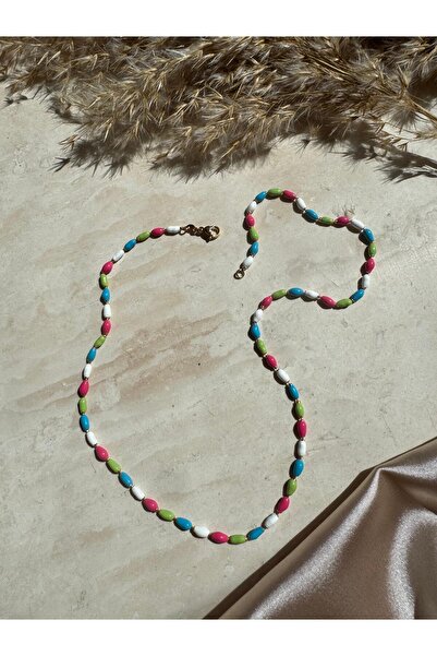 AJE JEWELRY Çok Renkli Mineli Arpa Model Detaylı Kolye