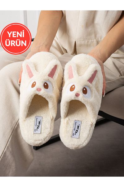 STOCON Papuci de casă unisex de iarnă brodați cu figură de iepure drăguț, fără sunet, talpă anti-alunecare STC1122