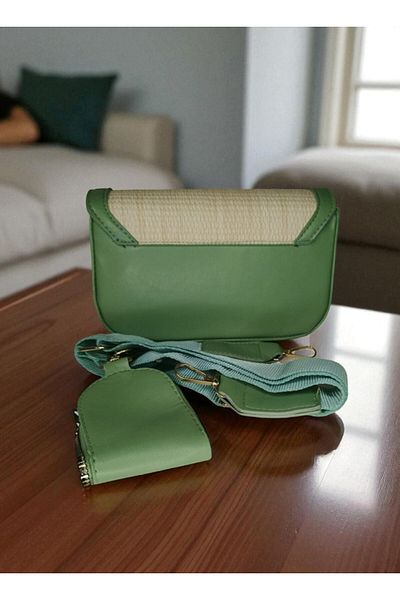 marufshop Women's Straw Hand and Shoulder Bag with Adjustable Strap and Striped Edges