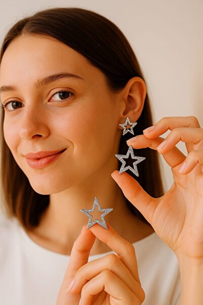 monalisatoka Kadın Zirkon Taşlı Gümüş Yıldız Küpe