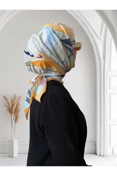 ESSLERA Yellow Soft Scarf with Flower Pattern