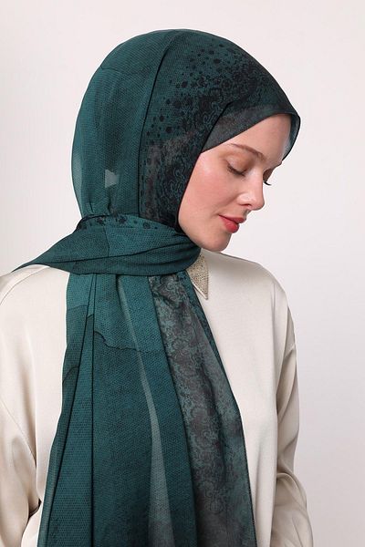 LuvenSara Silk Chiffon Shawl Dark Green
